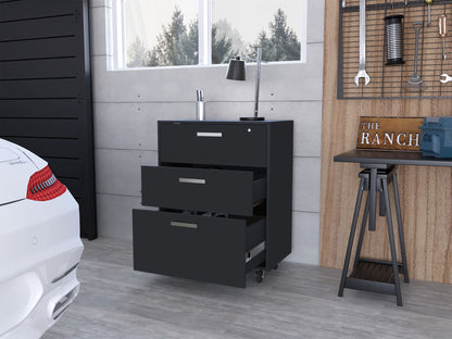 3 Drawers Storage Cabinet with Casters Lions Office, Black Wengue Finish image 11