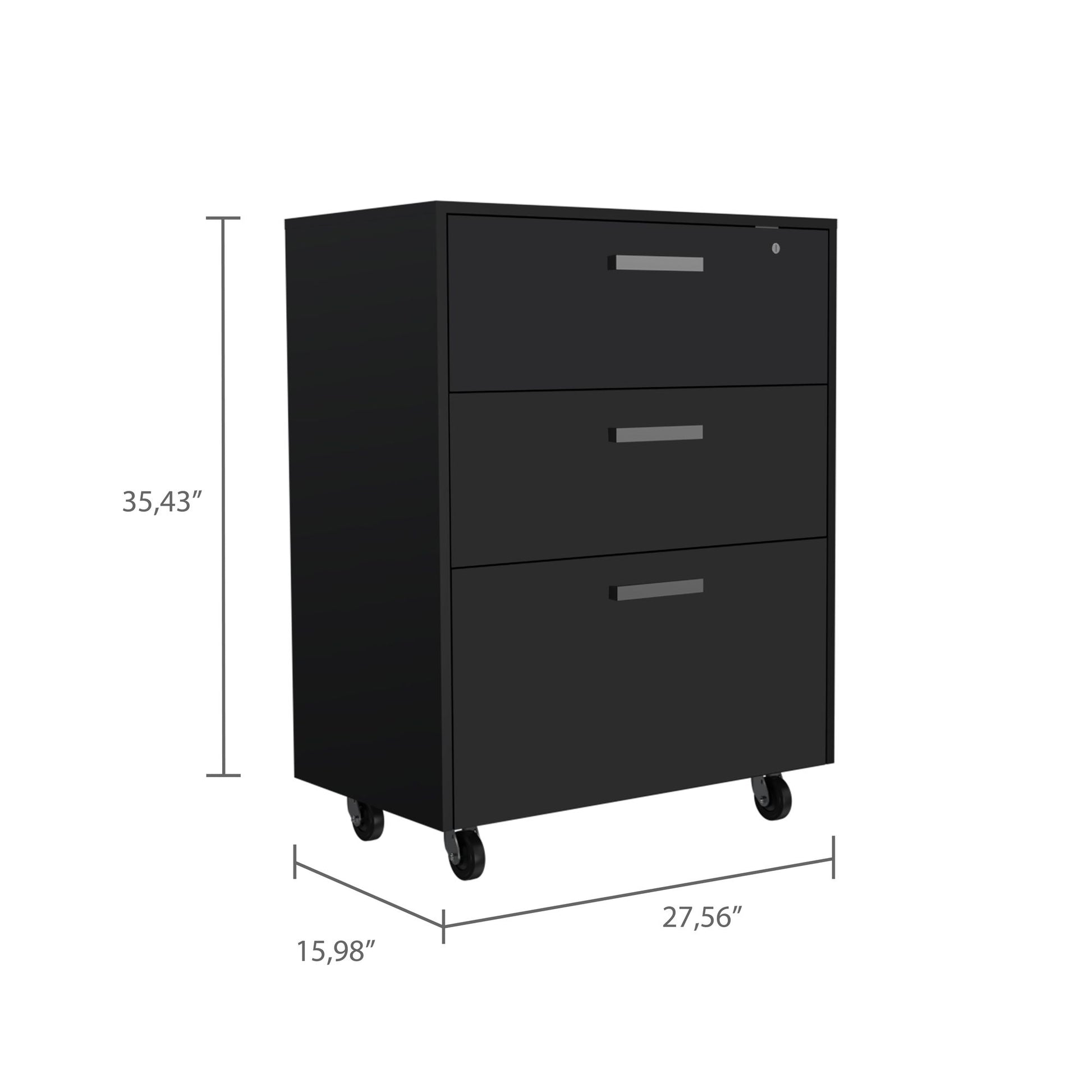 3 Drawers Storage Cabinet with Casters Lions Office, Black Wengue Finish image 6