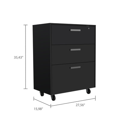 3 Drawers Storage Cabinet with Casters Lions Office, Black Wengue Finish image 6