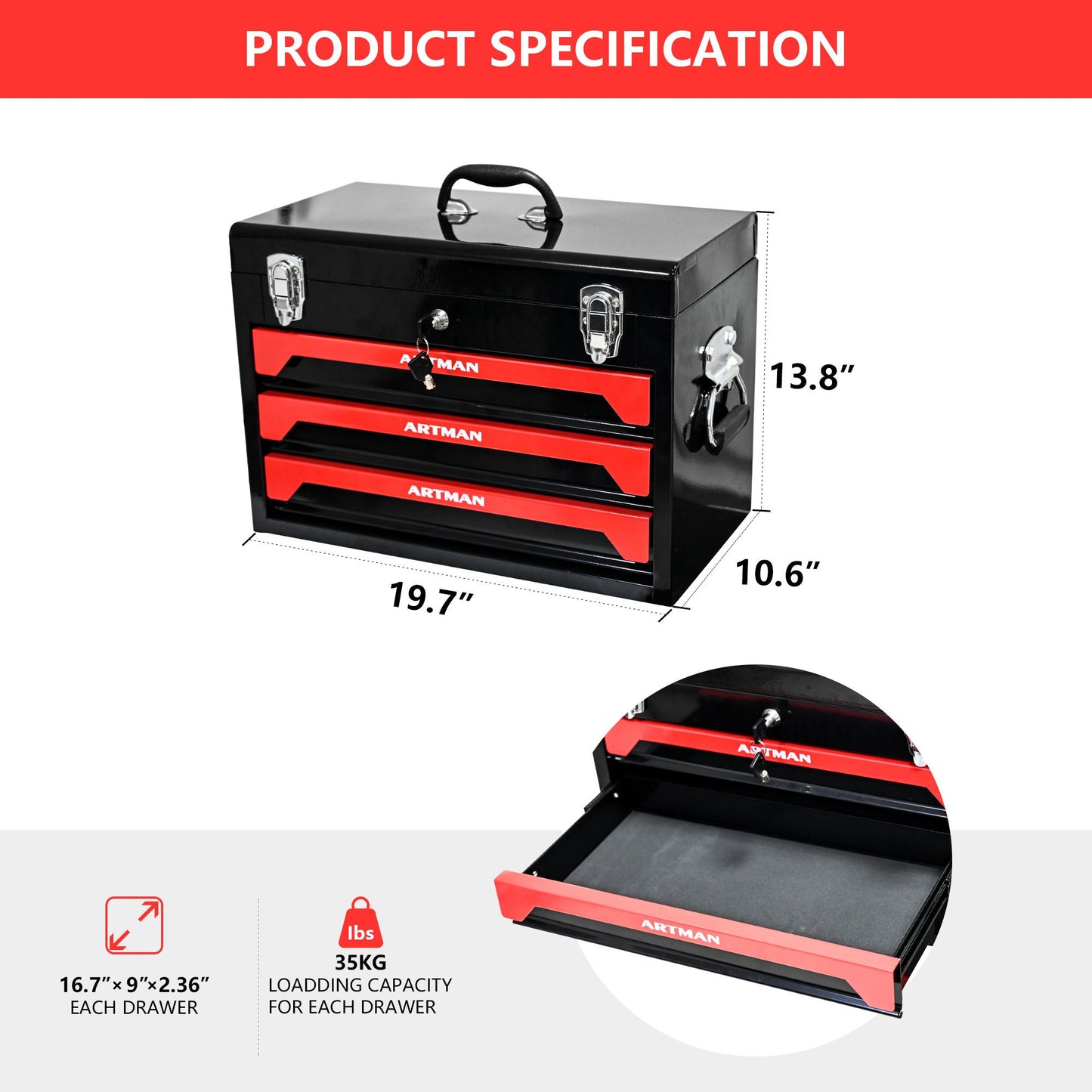 3 Drawers Tool Box image 8