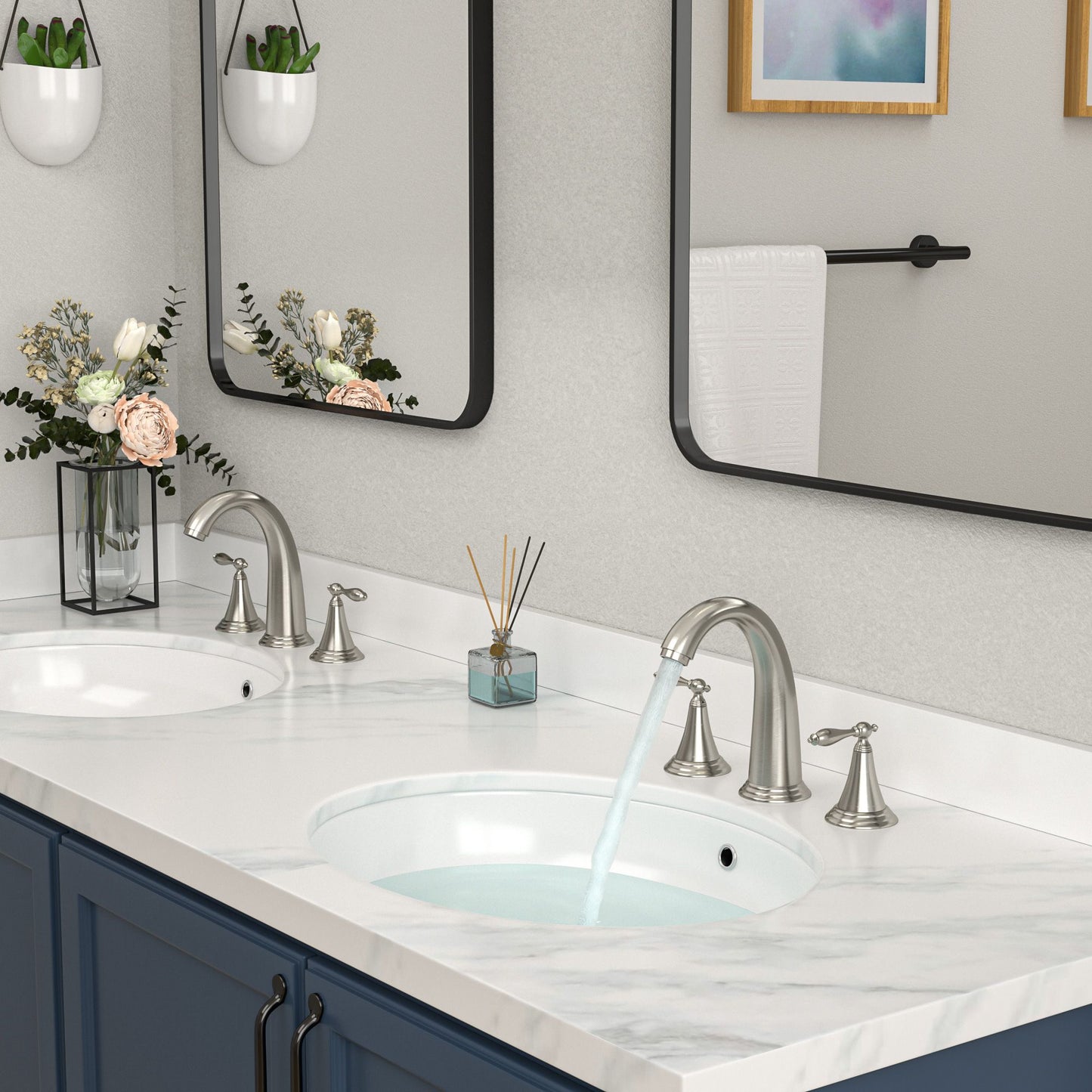 3-hole 2-handle Widespread Lavatory Vanity Faucet Bathroom Vessel Basin Faucet with Pop-up drain, Water Supply Hoses image 11