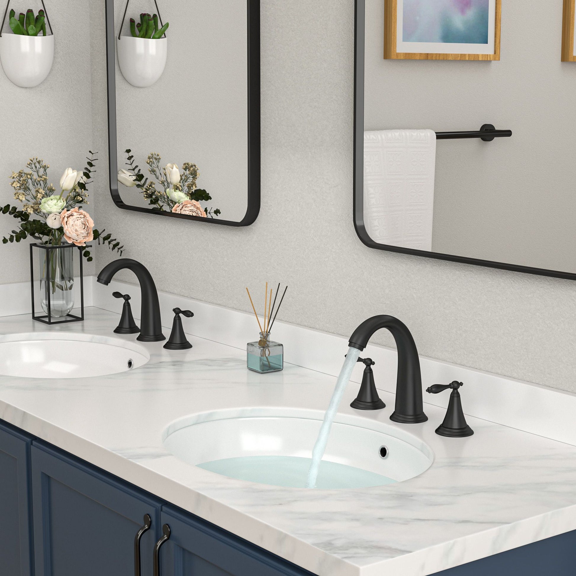 3-hole 2-handle Widespread Lavatory Vanity Faucet Bathroom Vessel Basin Faucet with Pop-up drain, Water Supply Hoses image 2