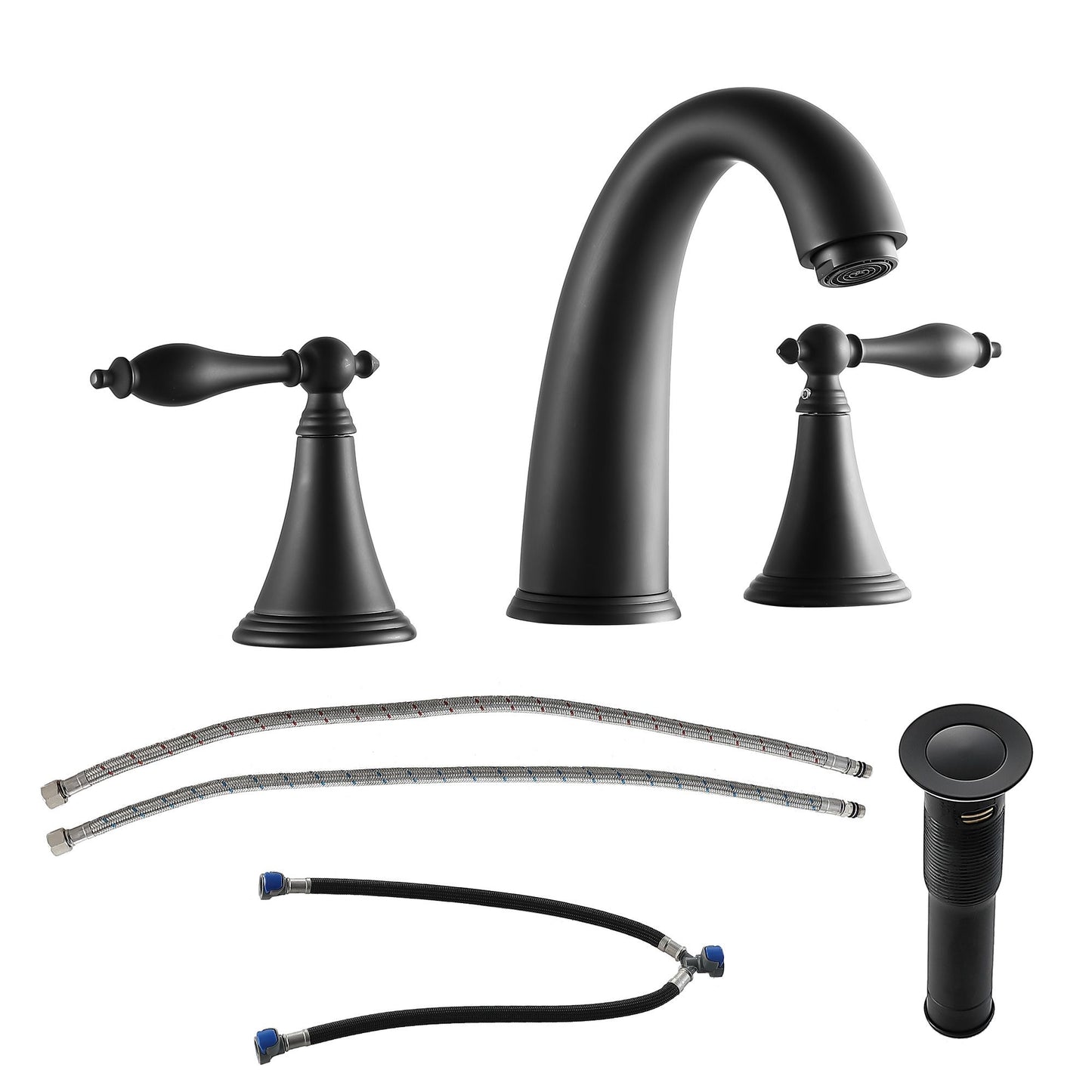 3-hole 2-handle Widespread Lavatory Vanity Faucet Bathroom Vessel Basin Faucet with Pop-up drain, Water Supply Hoses image 8