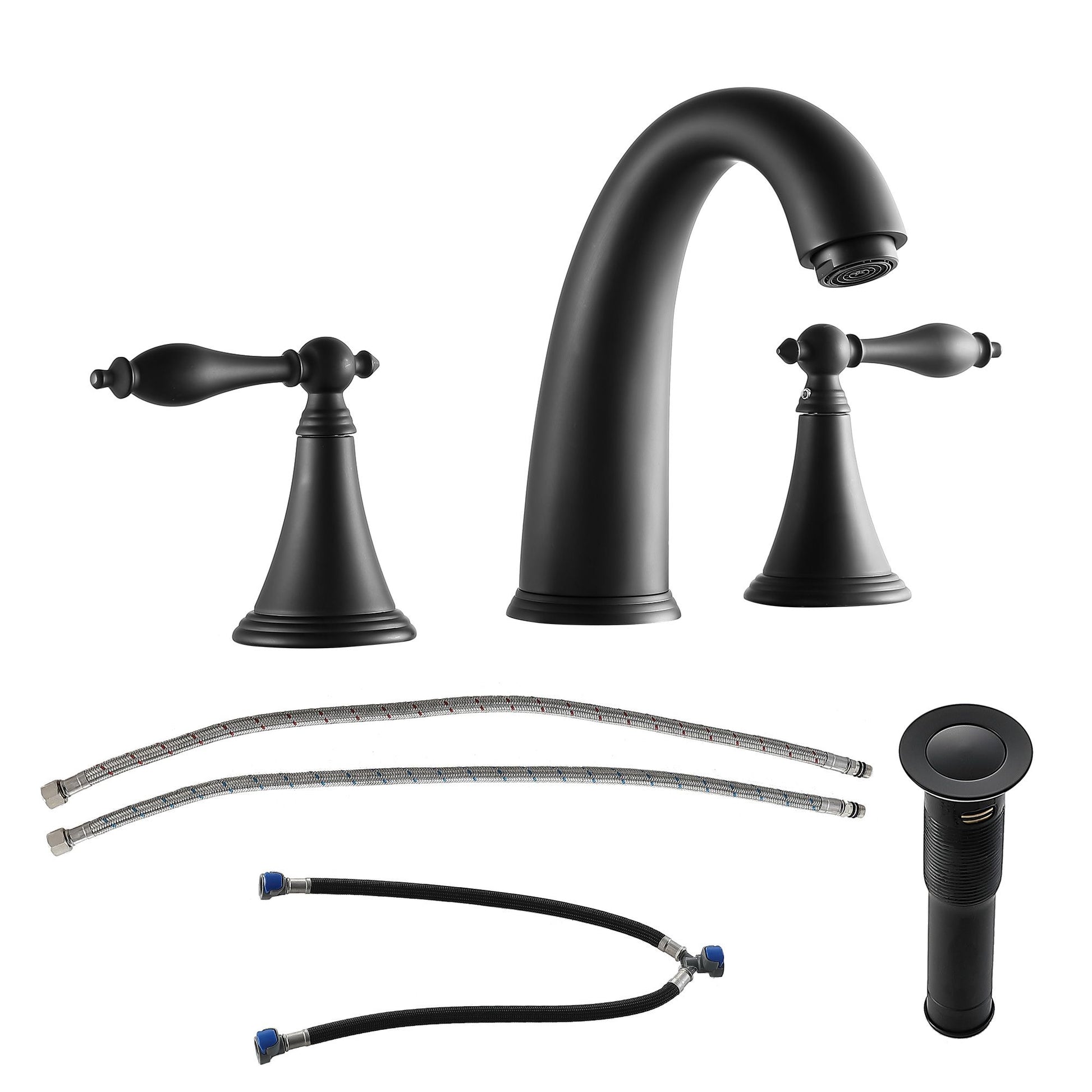 3-hole 2-handle Widespread Lavatory Vanity Faucet Bathroom Vessel Basin Faucet with Pop-up drain, Water Supply Hoses image 8