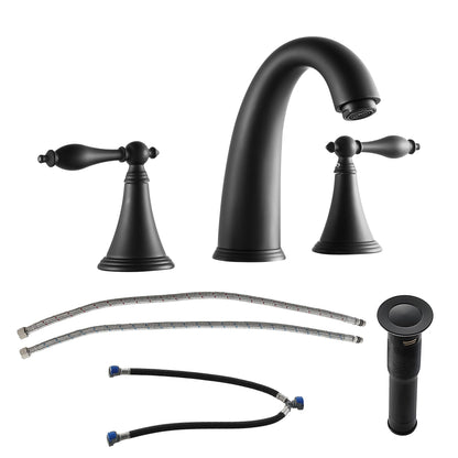 3-hole 2-handle Widespread Lavatory Vanity Faucet Bathroom Vessel Basin Faucet with Pop-up drain, Water Supply Hoses image 8