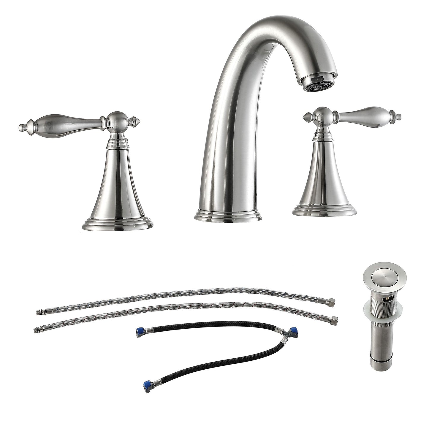 3-hole 2-handle Widespread Lavatory Vanity Faucet Bathroom Vessel Basin Faucet with Pop-up drain, Water Supply Hoses image 17