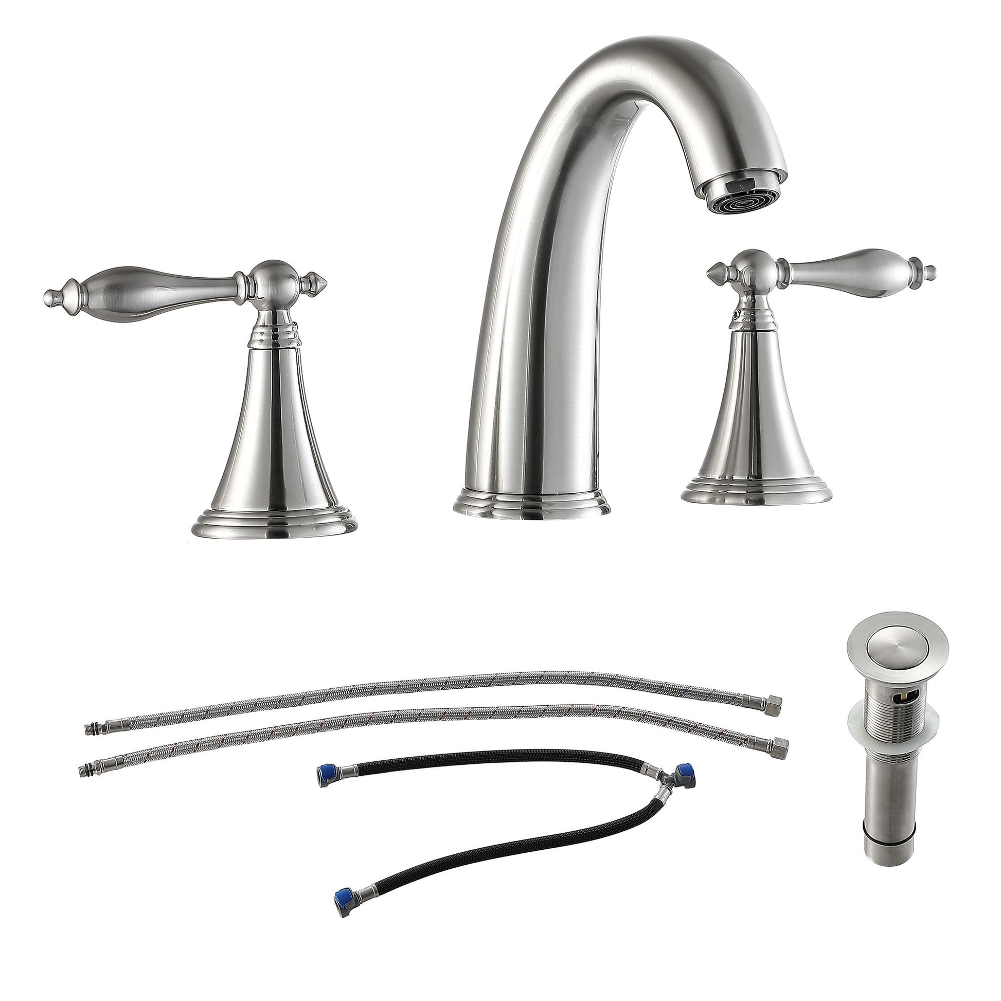 3-hole 2-handle Widespread Lavatory Vanity Faucet Bathroom Vessel Basin Faucet with Pop-up drain, Water Supply Hoses image 17