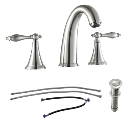 3-hole 2-handle Widespread Lavatory Vanity Faucet Bathroom Vessel Basin Faucet with Pop-up drain, Water Supply Hoses image 17