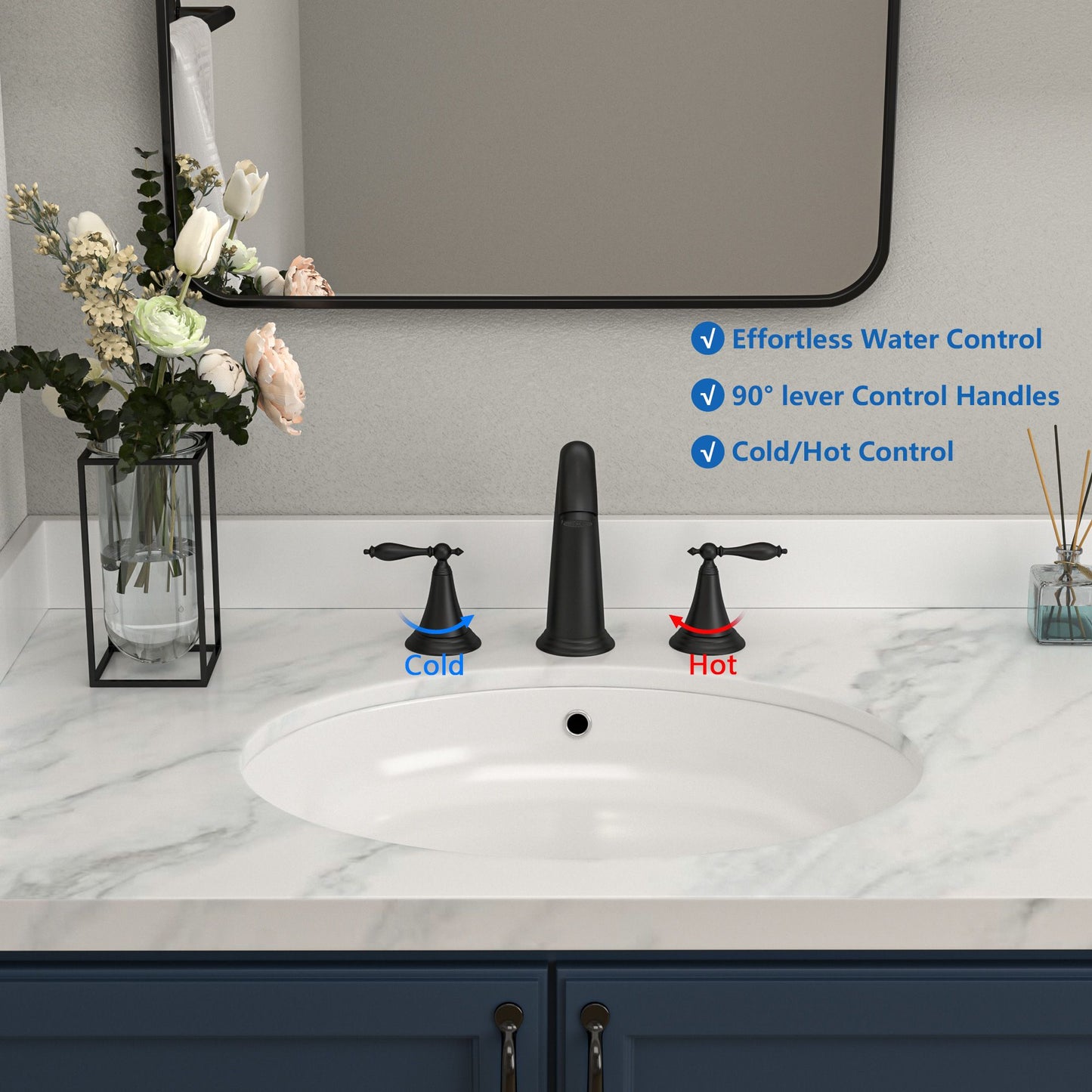 3-hole 2-handle Widespread Lavatory Vanity Faucet Bathroom Vessel Basin Faucet with Pop-up drain, Water Supply Hoses image 3