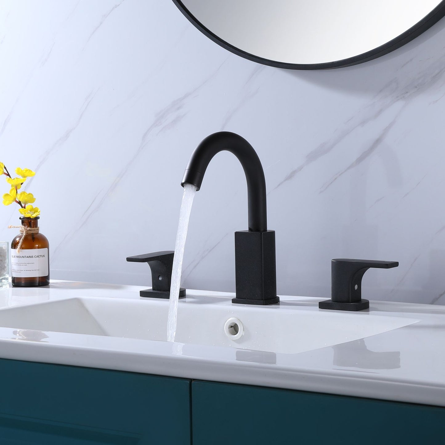 3 Hole Bathroom Sink Faucet 2 Handle Deck Mounted 360-Degree Swivel Matte Black Vessel Basin Faucet RBF61017MB image 2