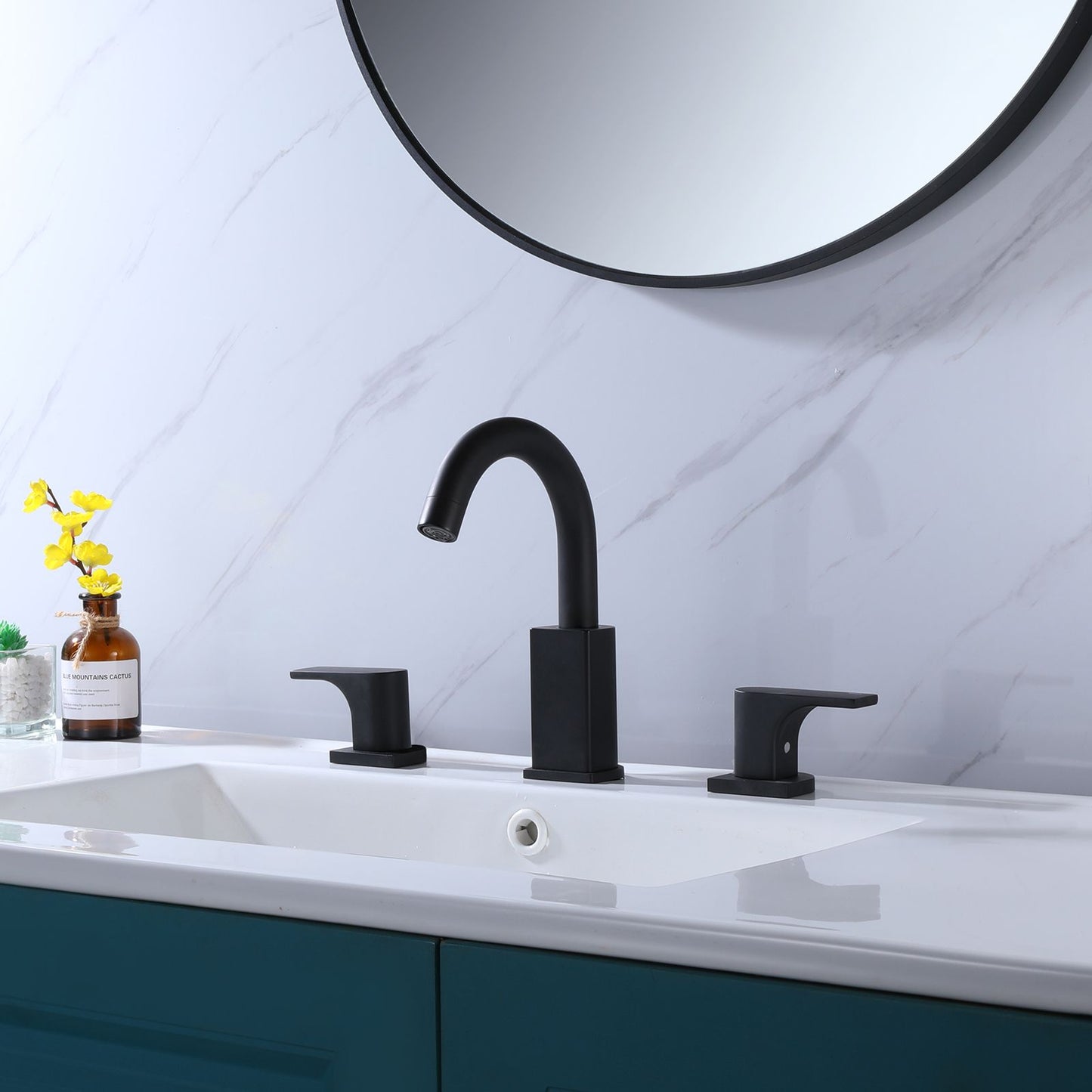 3 Hole Bathroom Sink Faucet 2 Handle Deck Mounted 360-Degree Swivel Matte Black Vessel Basin Faucet RBF61017MB image 3