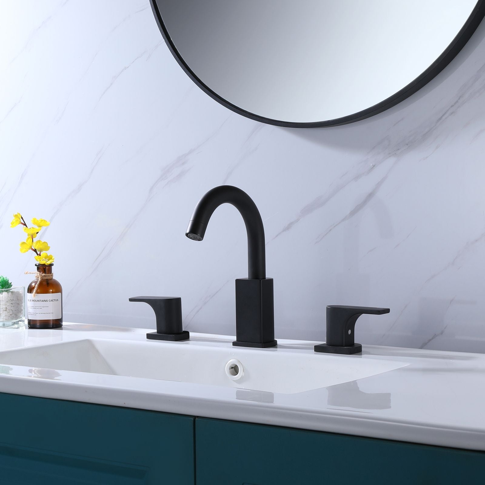 3 Hole Bathroom Sink Faucet 2 Handle Deck Mounted 360-Degree Swivel Matte Black Vessel Basin Faucet RBF61017MB image 3