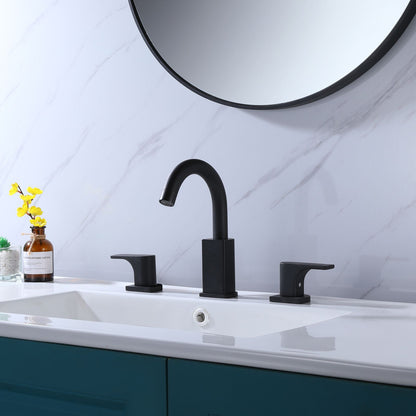 3 Hole Bathroom Sink Faucet 2 Handle Deck Mounted 360-Degree Swivel Matte Black Vessel Basin Faucet RBF61017MB image 3