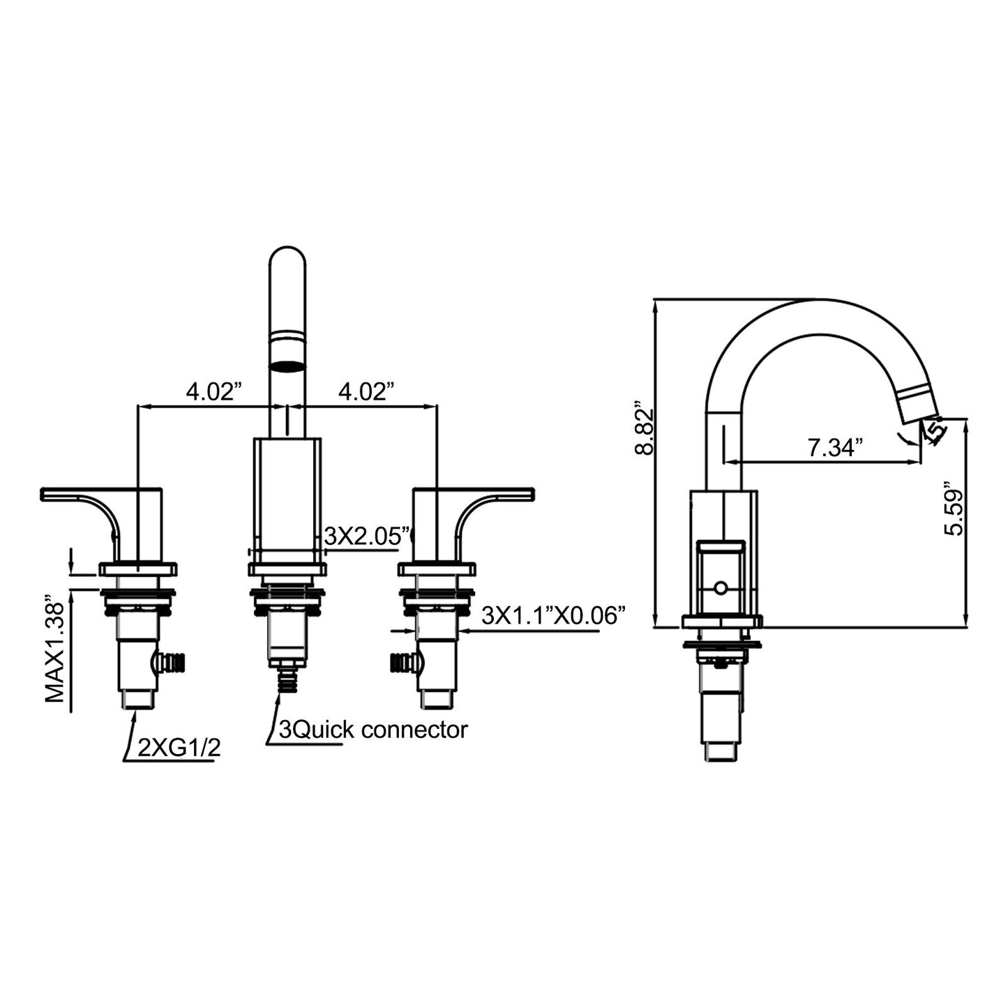 3 Hole Bathroom Sink Faucet 2 Handle Deck Mounted 360-Degree Swivel Matte Black Vessel Basin Faucet RBF61017MB image 8