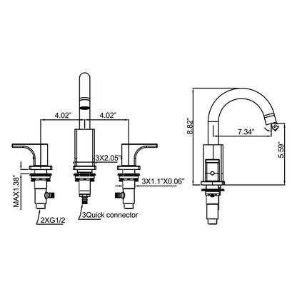 3 Hole Bathroom Sink Faucet 2 Handle Deck Mounted 360-Degree Swivel Matte Black Vessel Basin Faucet RBF61017MB image 8