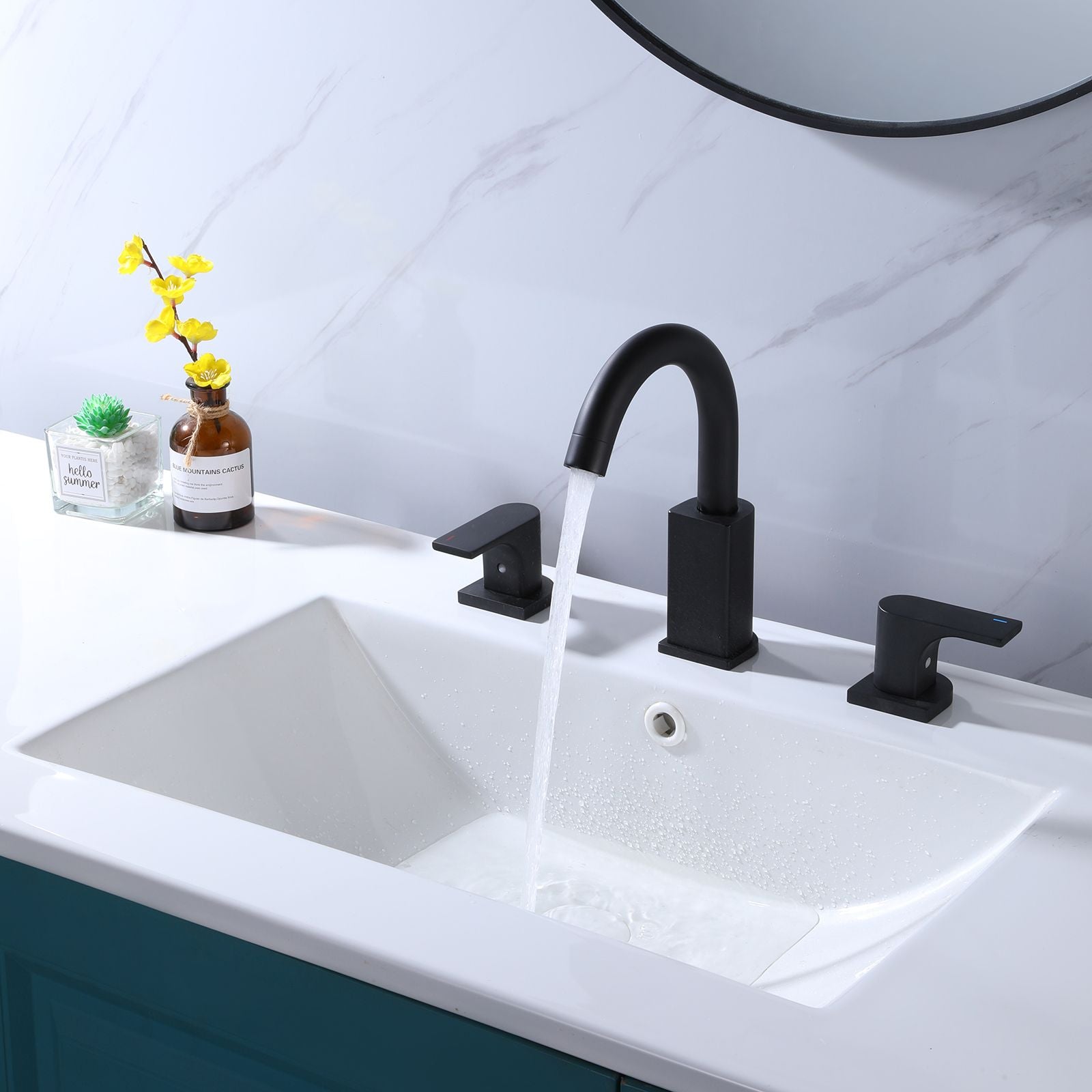 3 Hole Bathroom Sink Faucet 2 Handle Deck Mounted 360-Degree Swivel Matte Black Vessel Basin Faucet RBF61017MB image 4