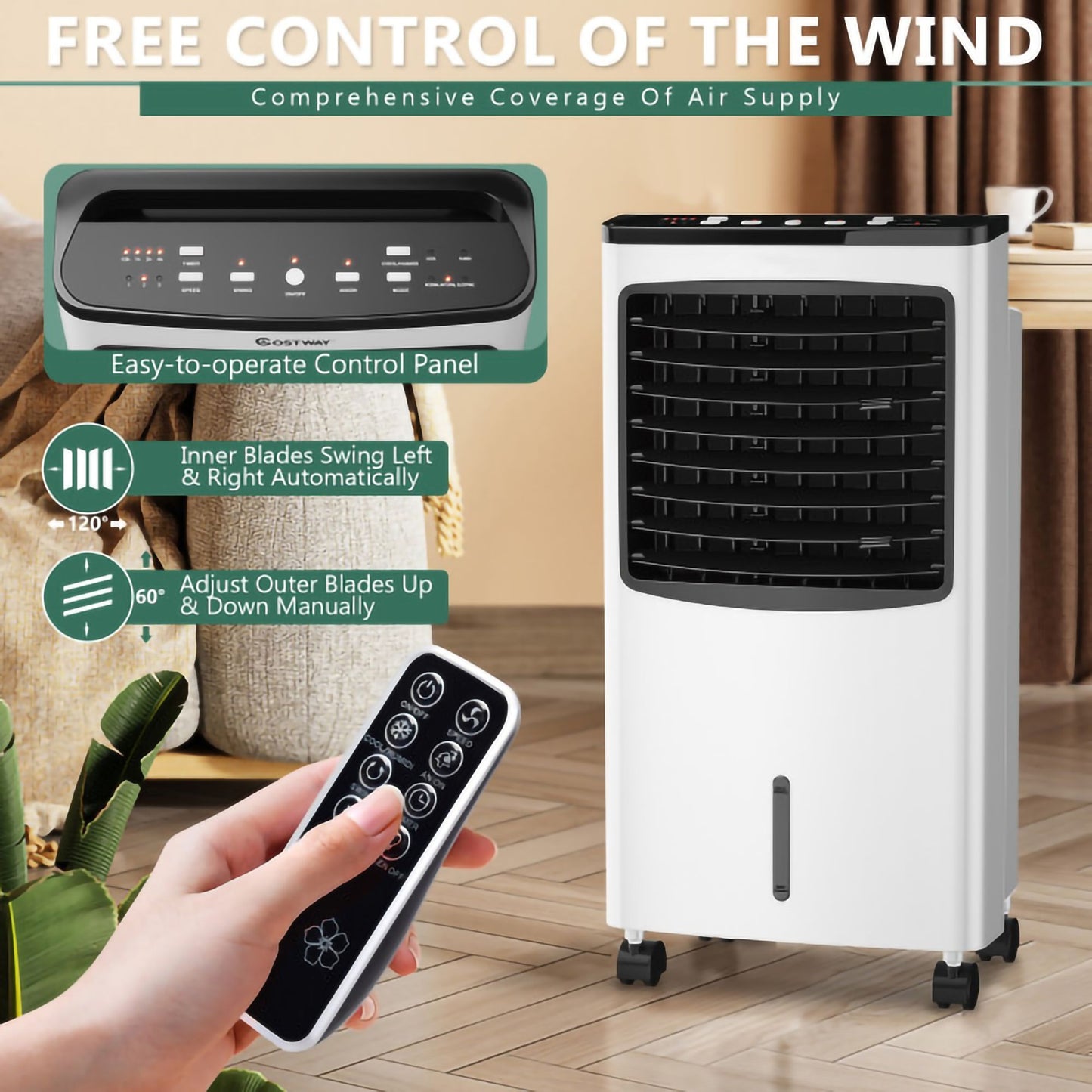 3-in-1 Portable Evaporative Air Conditioner Cooler with Remote Control for Home image 2