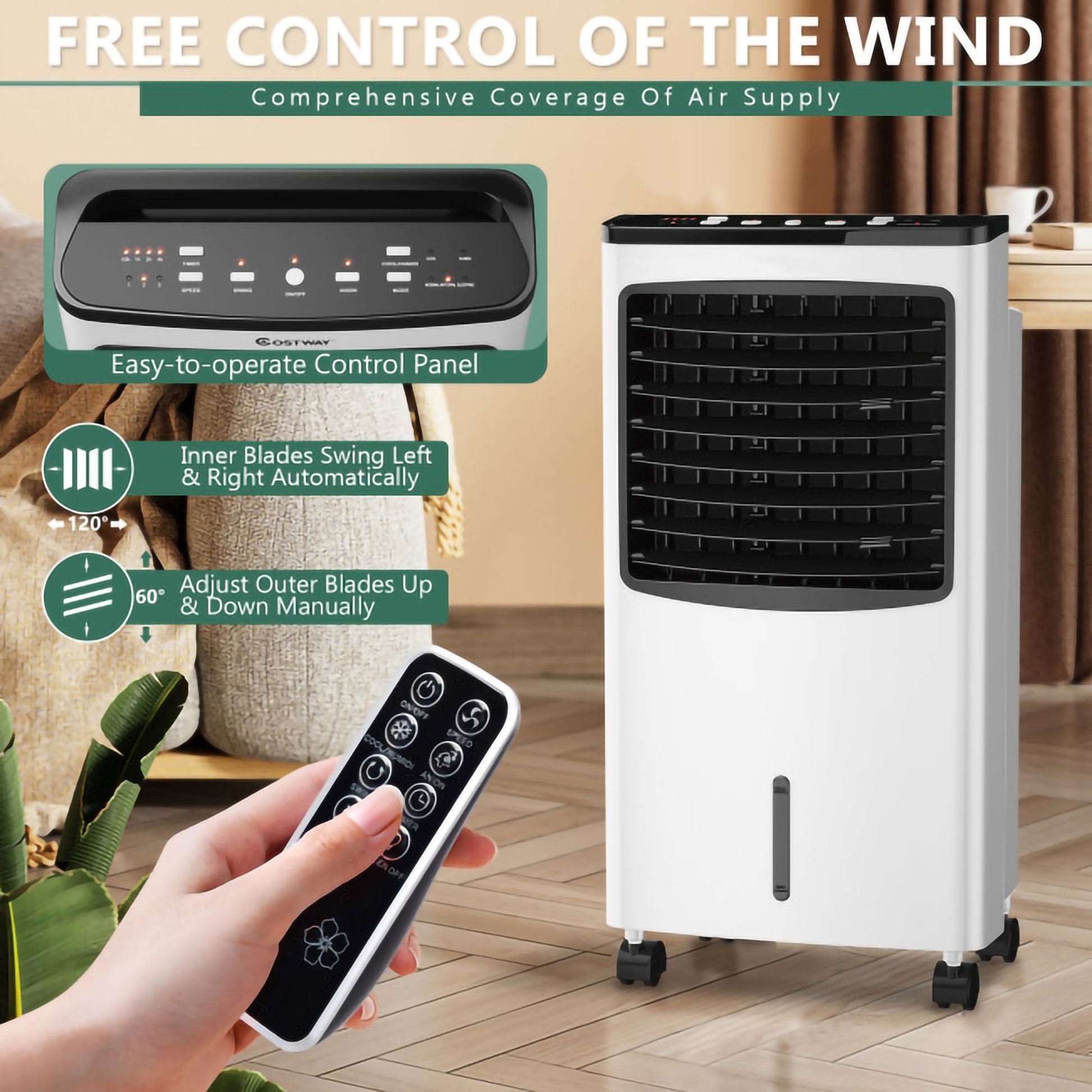 3-in-1 Portable Evaporative Air Conditioner Cooler with Remote Control for Home image 2
