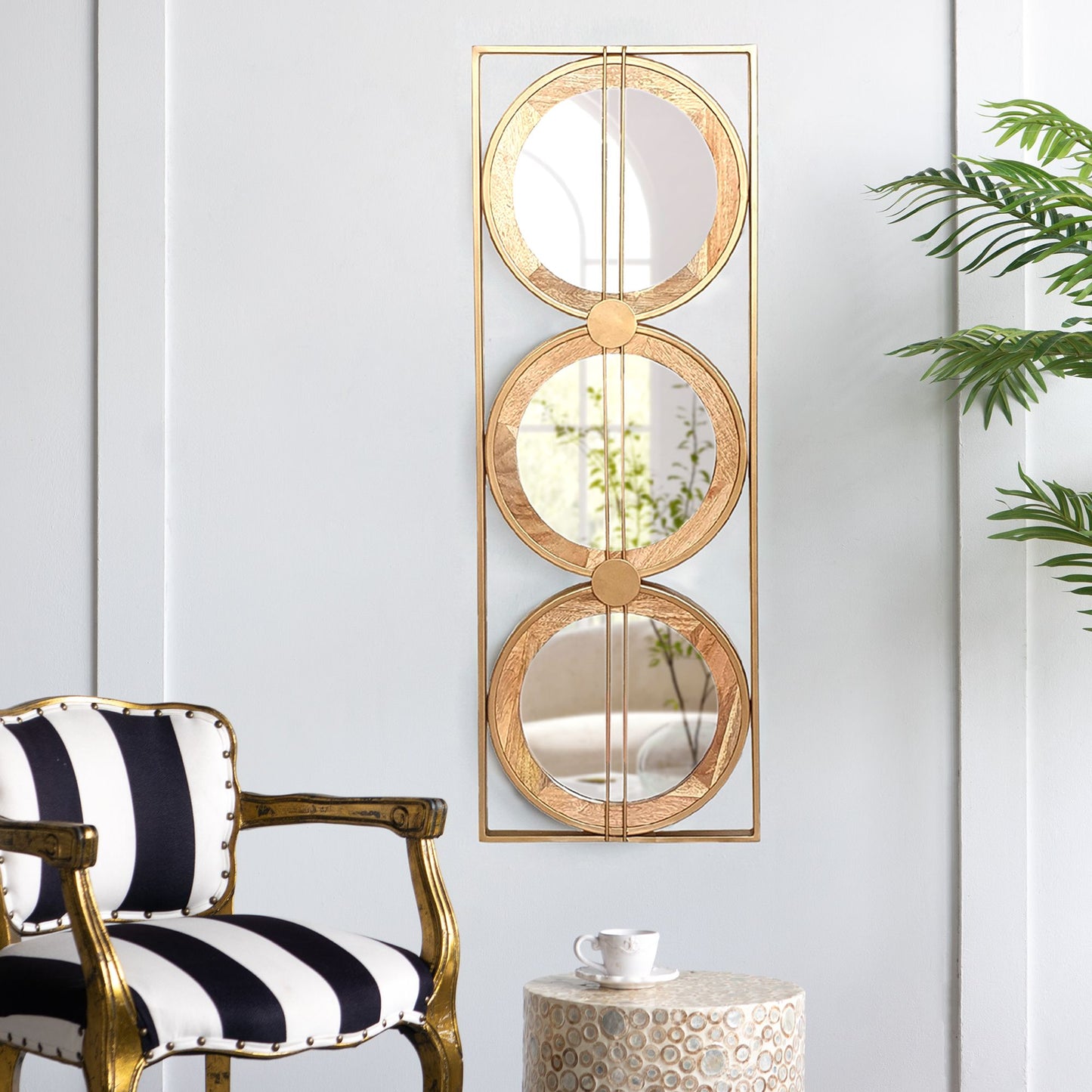 3 Mirror Piece Wall Mirror in Gold Rectangular Frame, Home Wall Decor for Bedroom Living Room, 40"x14" image 1