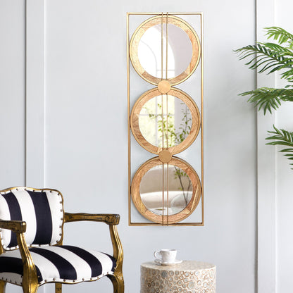 3 Mirror Piece Wall Mirror in Gold Rectangular Frame, Home Wall Decor for Bedroom Living Room, 40"x14" image 1