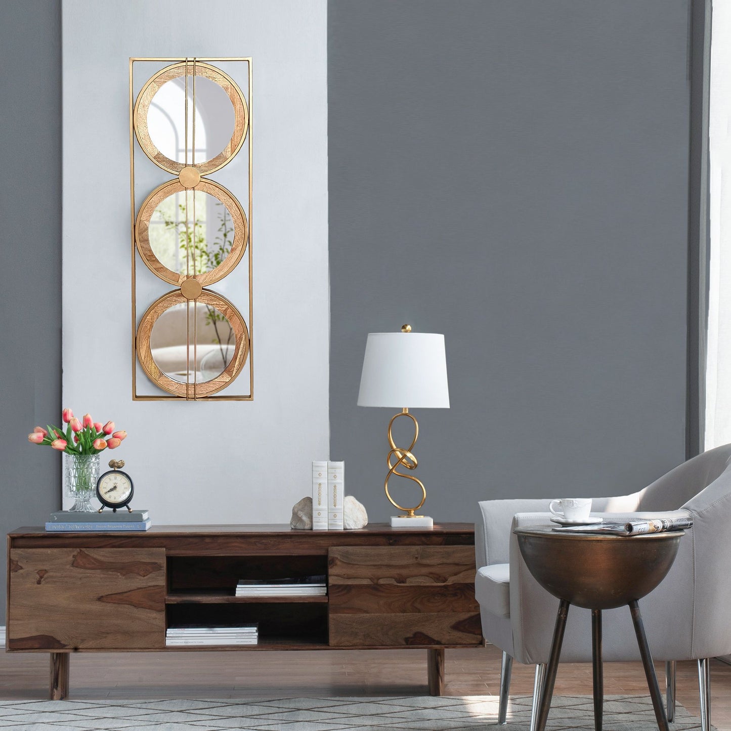 3 Mirror Piece Wall Mirror in Gold Rectangular Frame, Home Wall Decor for Bedroom Living Room, 40"x14" image 5
