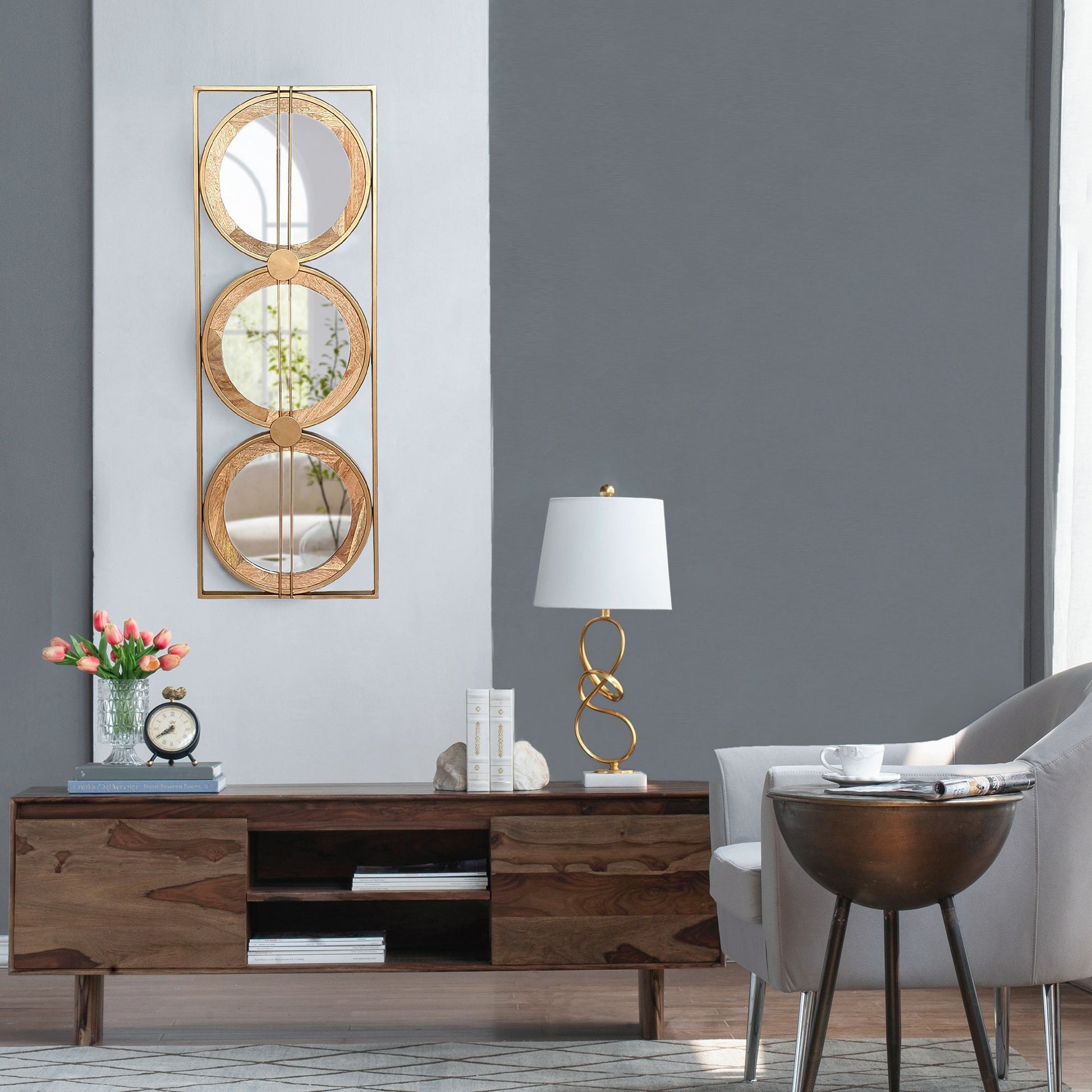 3 Mirror Piece Wall Mirror in Gold Rectangular Frame, Home Wall Decor for Bedroom Living Room, 40"x14" image 5