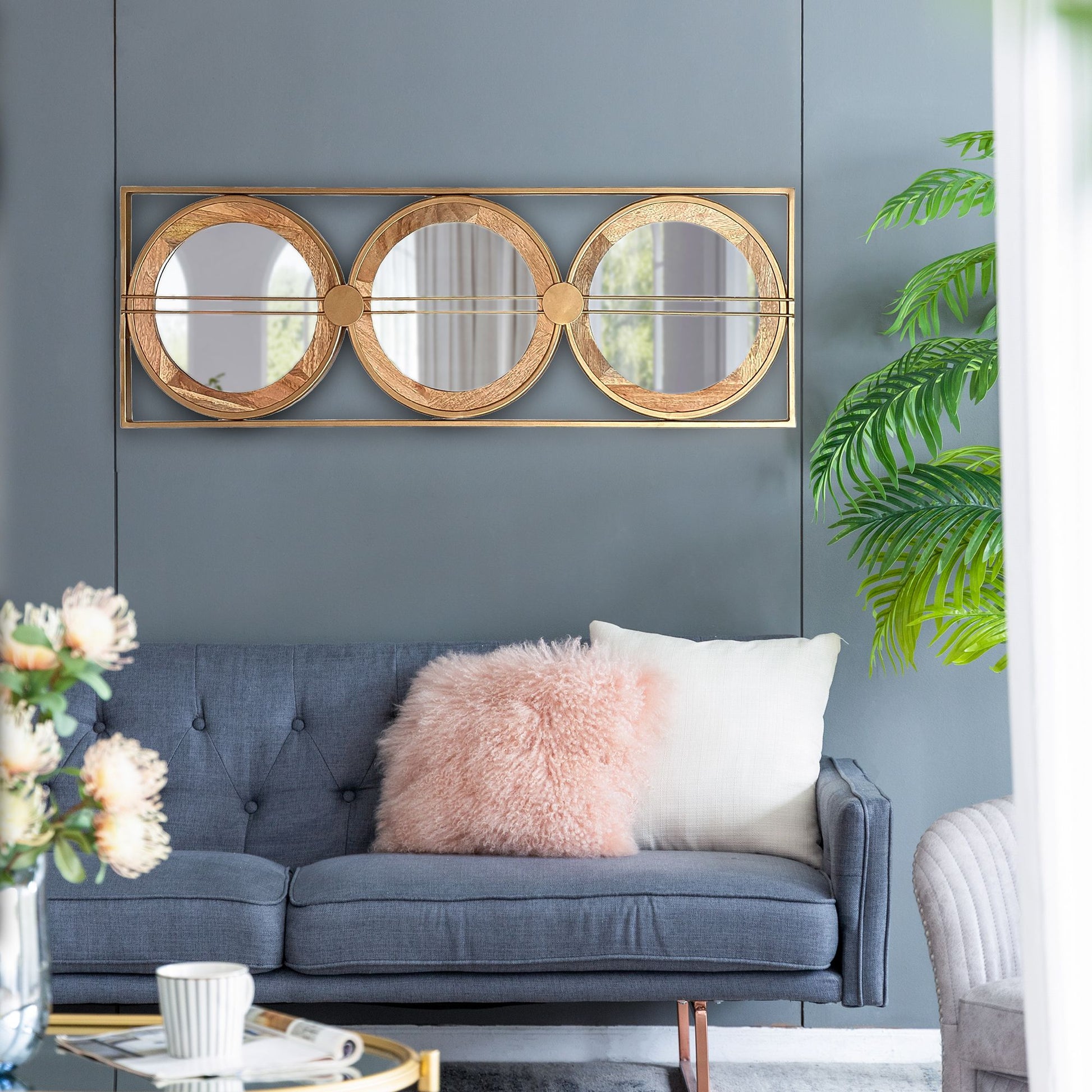 3 Mirror Piece Wall Mirror in Gold Rectangular Frame, Home Wall Decor for Bedroom Living Room, 40"x14" image 4