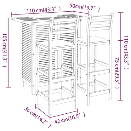 3 Piece Patio Bar Set Solid Wood Acacia image 12