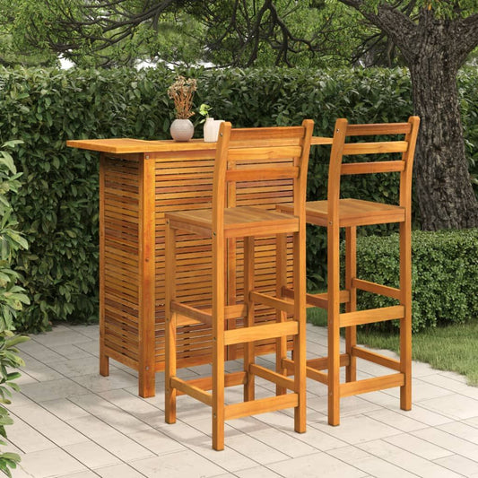 3 Piece Patio Bar Set Solid Wood Acacia image 1