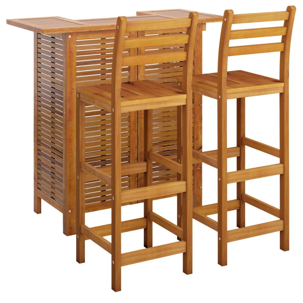 3 Piece Patio Bar Set Solid Wood Acacia image 3