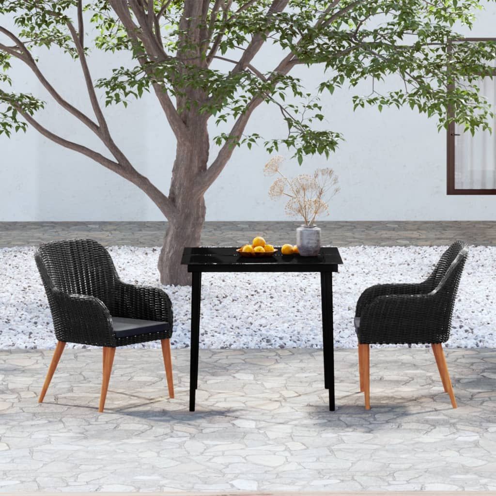 3 Piece Patio Dining Set with Cushions Black image 1