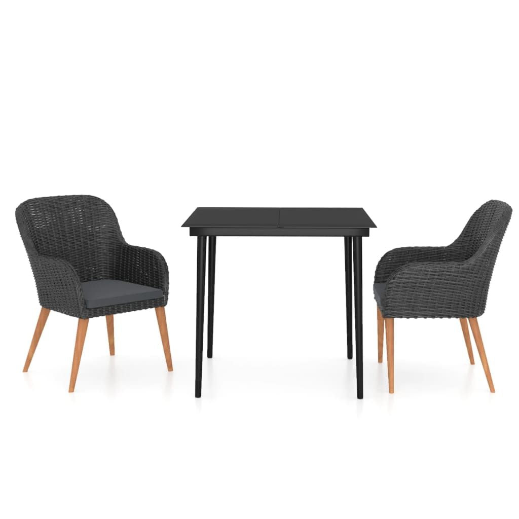 3 Piece Patio Dining Set with Cushions Black image 2