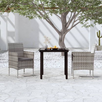 3 Piece Patio Dining Set with Cushions Gray and Black image 1