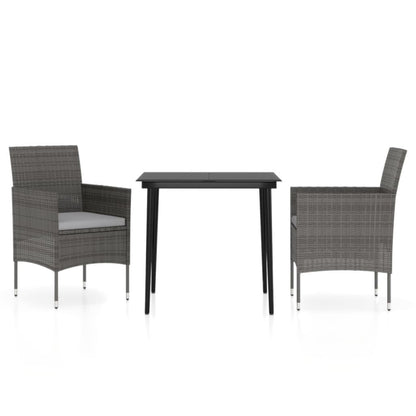 3 Piece Patio Dining Set with Cushions Gray and Black image 2
