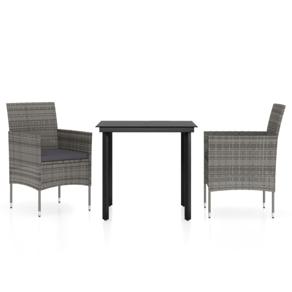 3 Piece Patio Dining Set with Cushions Gray and Black image 2