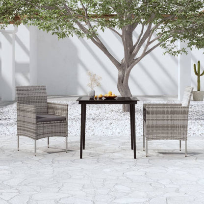 3 Piece Patio Dining Set with Cushions Gray and Black image 1