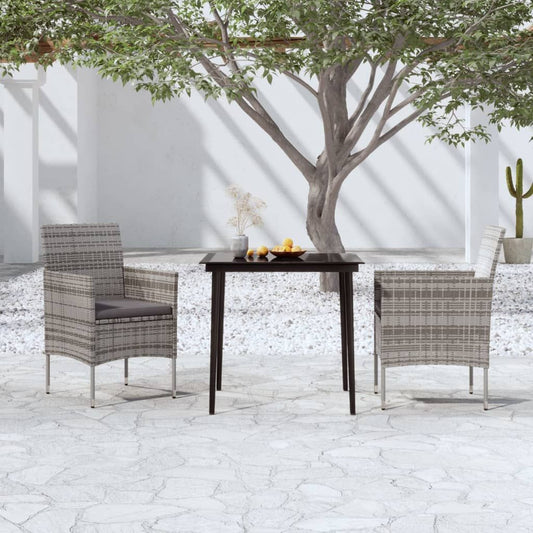 3 Piece Patio Dining Set with Cushions Gray and Black image 1