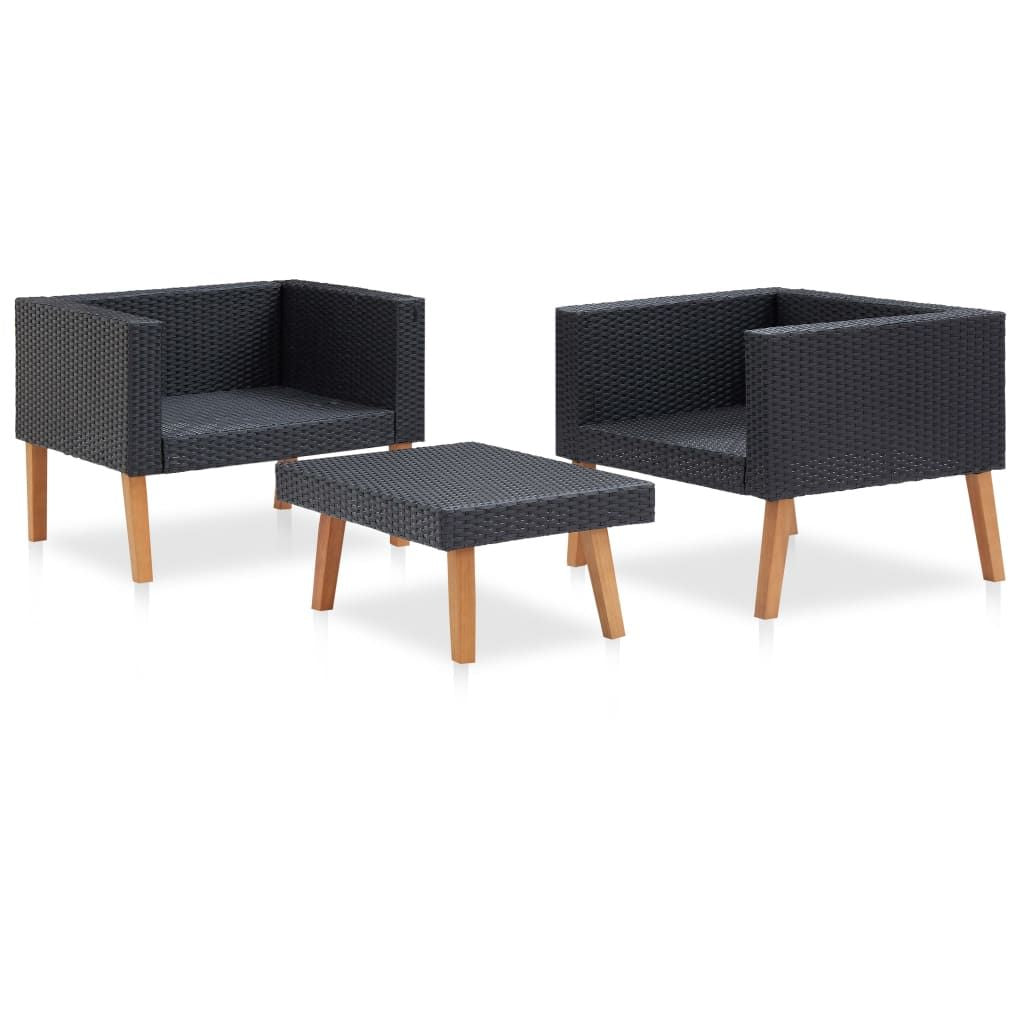 3 Piece Patio Lounge Set with Cushions Poly Rattan Black image 4