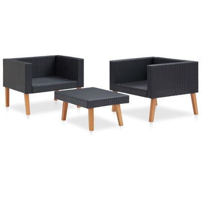 3 Piece Patio Lounge Set with Cushions Poly Rattan Black image 4