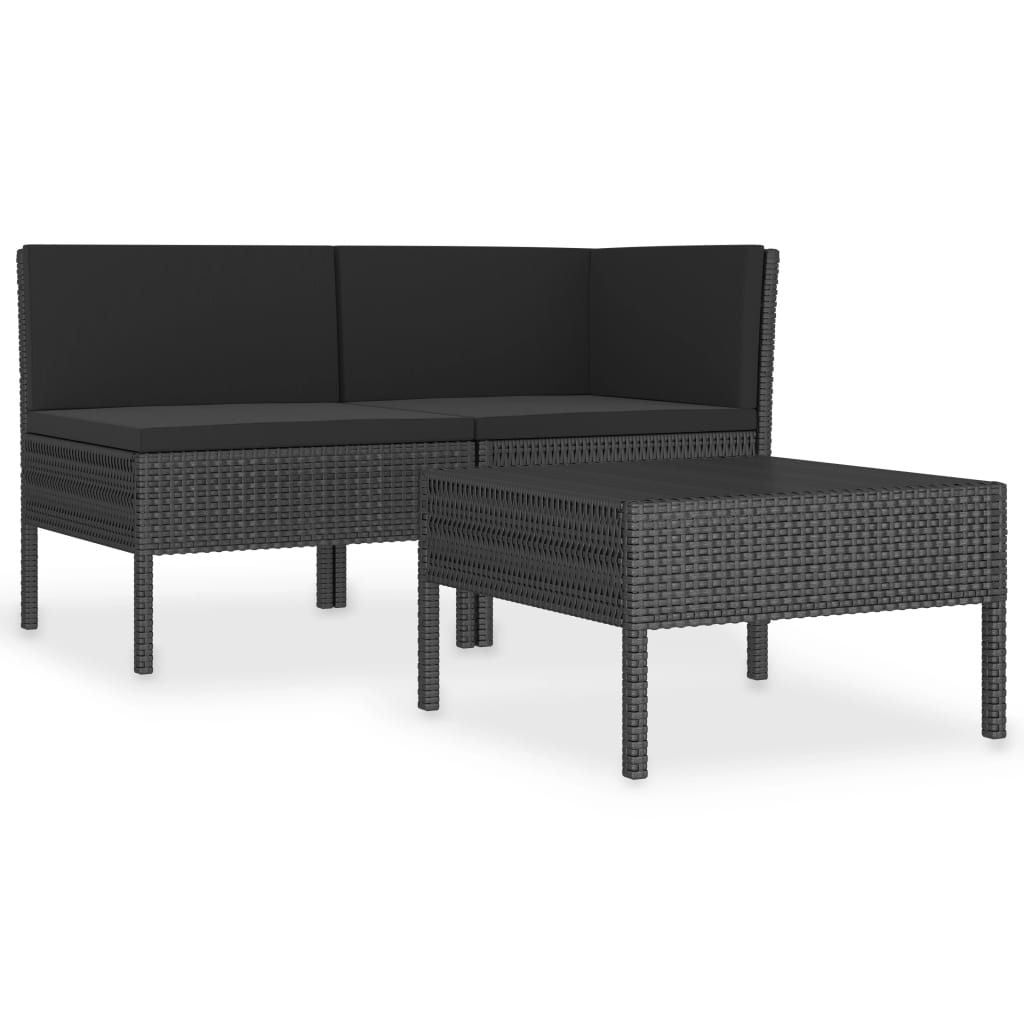 3 Piece Patio Lounge Set with Cushions Poly Rattan Black image 2
