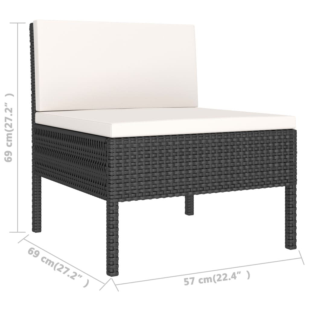3 Piece Patio Lounge Set with Cushions Poly Rattan Black image 7