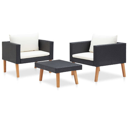 3 Piece Patio Lounge Set with Cushions Poly Rattan Black image 3