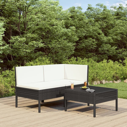 3 Piece Patio Lounge Set with Cushions Poly Rattan Black image 1
