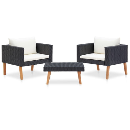 3 Piece Patio Lounge Set with Cushions Poly Rattan Black image 1