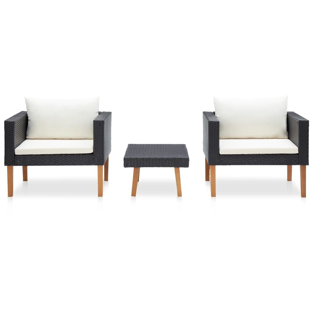 3 Piece Patio Lounge Set with Cushions Poly Rattan Black image 2