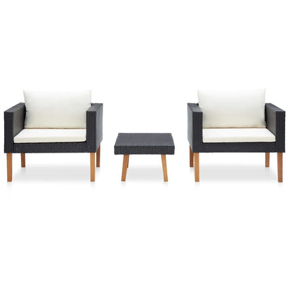 3 Piece Patio Lounge Set with Cushions Poly Rattan Black image 2