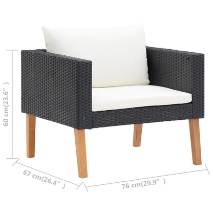 3 Piece Patio Lounge Set with Cushions Poly Rattan Black image 9