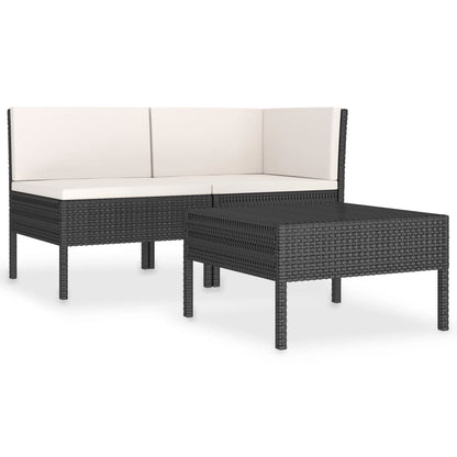 3 Piece Patio Lounge Set with Cushions Poly Rattan Black image 2