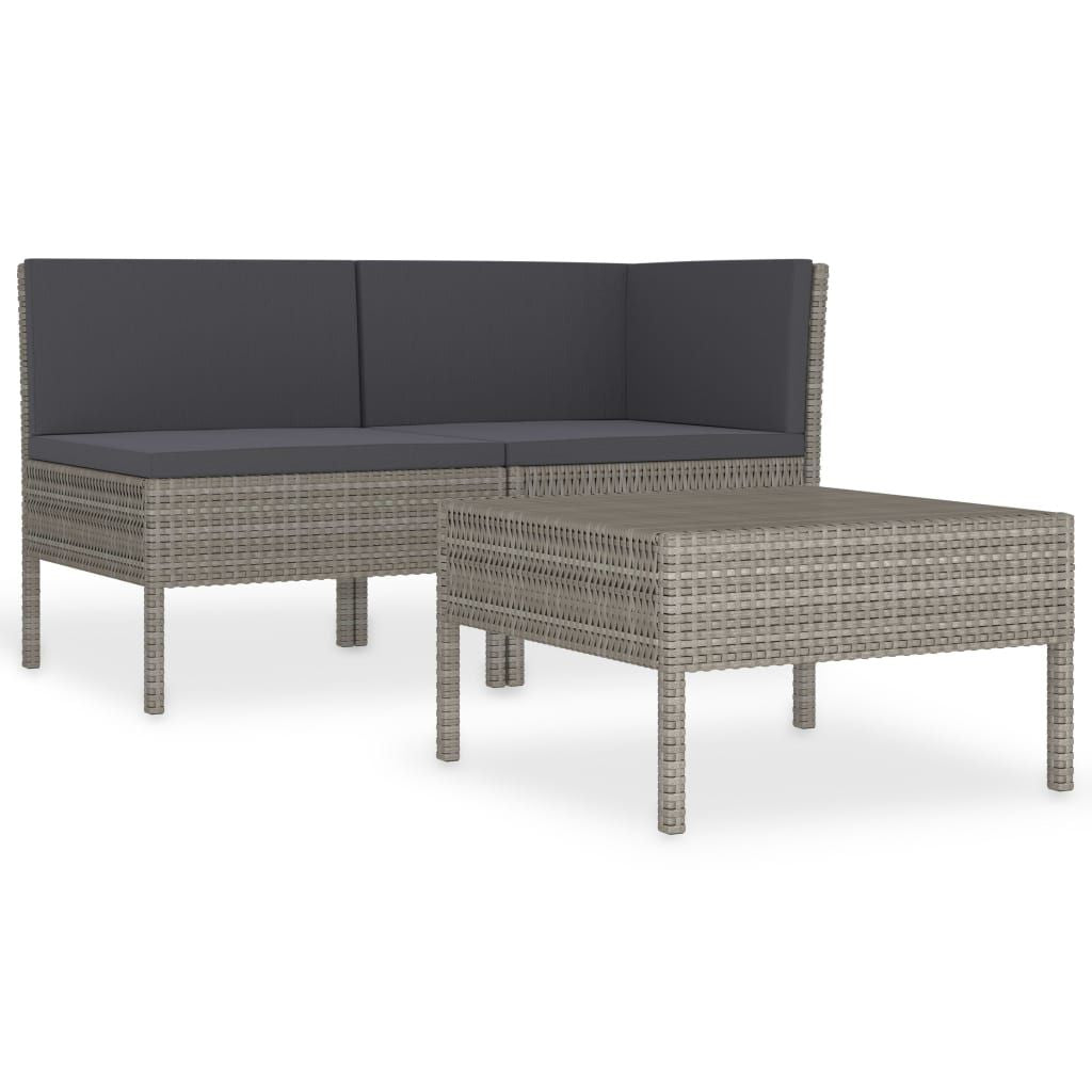 3 Piece Patio Lounge Set with Cushions Poly Rattan Gray image 2