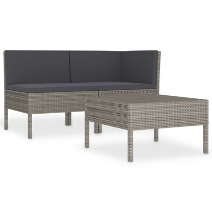 3 Piece Patio Lounge Set with Cushions Poly Rattan Gray image 2